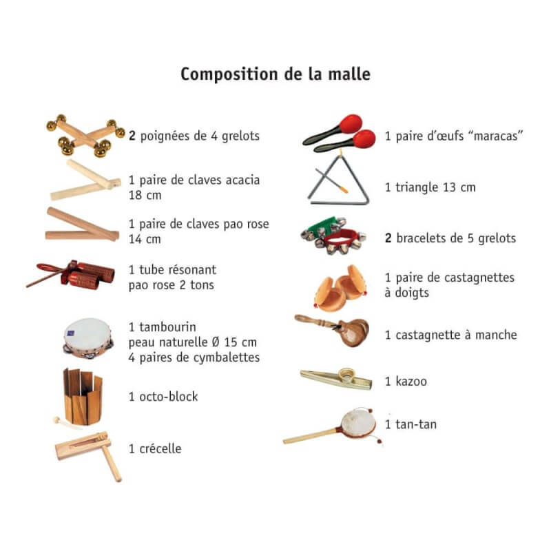 Malle de 16 instruments - Matériel pour atelier musical personnes âgées