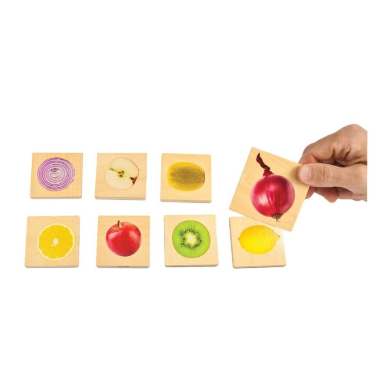 Jeu de mémory en bois Fruits et Légumes - pour atelier mémoire séniors