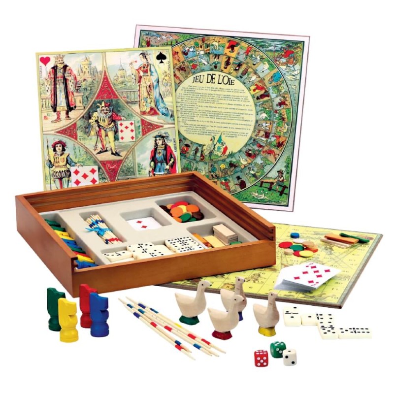 Coffret de jeux de société traditionnels en bois - 10 jeux classiques