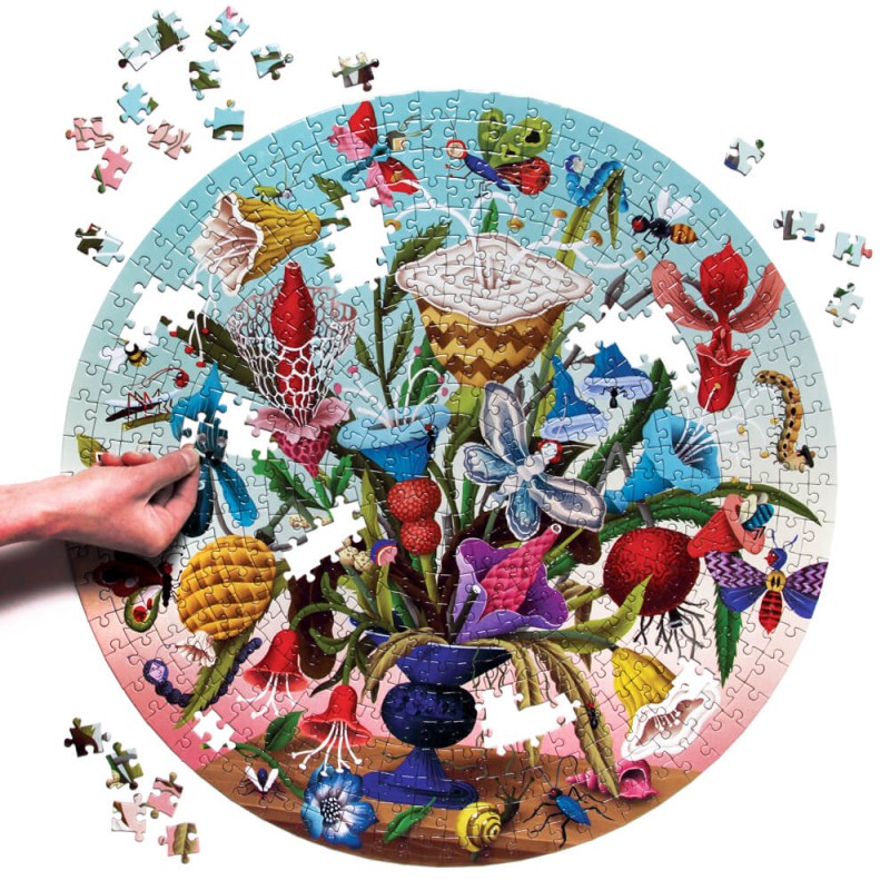 Puzzle rond 500 pièces Bouquet et insectes