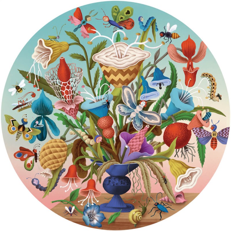 Puzzle rond 500 pièces Bouquet et insectes