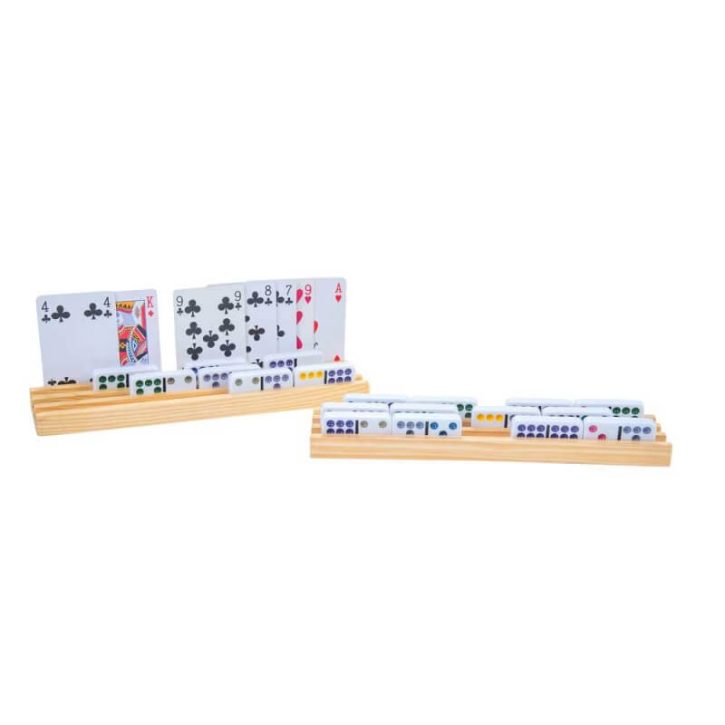 Porte-cartes et dominos en bois - lot de 4