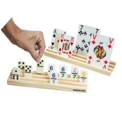 Porte-cartes et dominos en bois - lot de 4