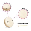 Tambourin en peau naturelle - instrument pour ateliers musique en ehpad