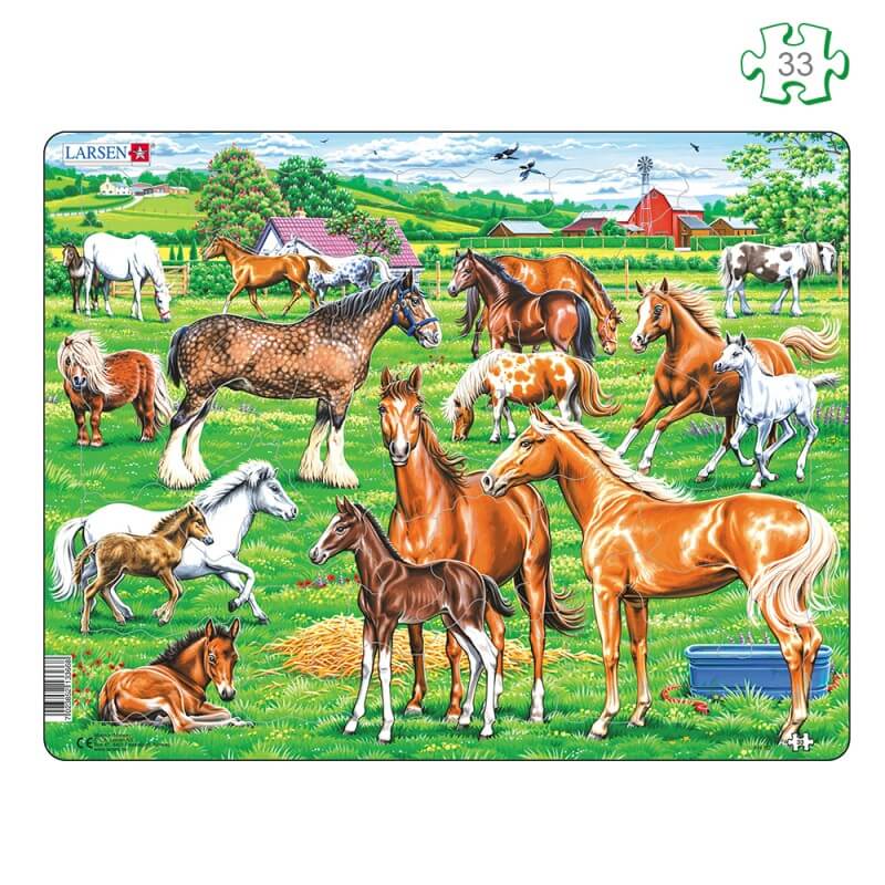 Puzzle avec contour - Chevaux dans les prés - 33 pièces