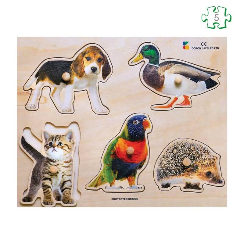 Puzzle à boutons 5 animaux - pour aider à la préhension des séniors