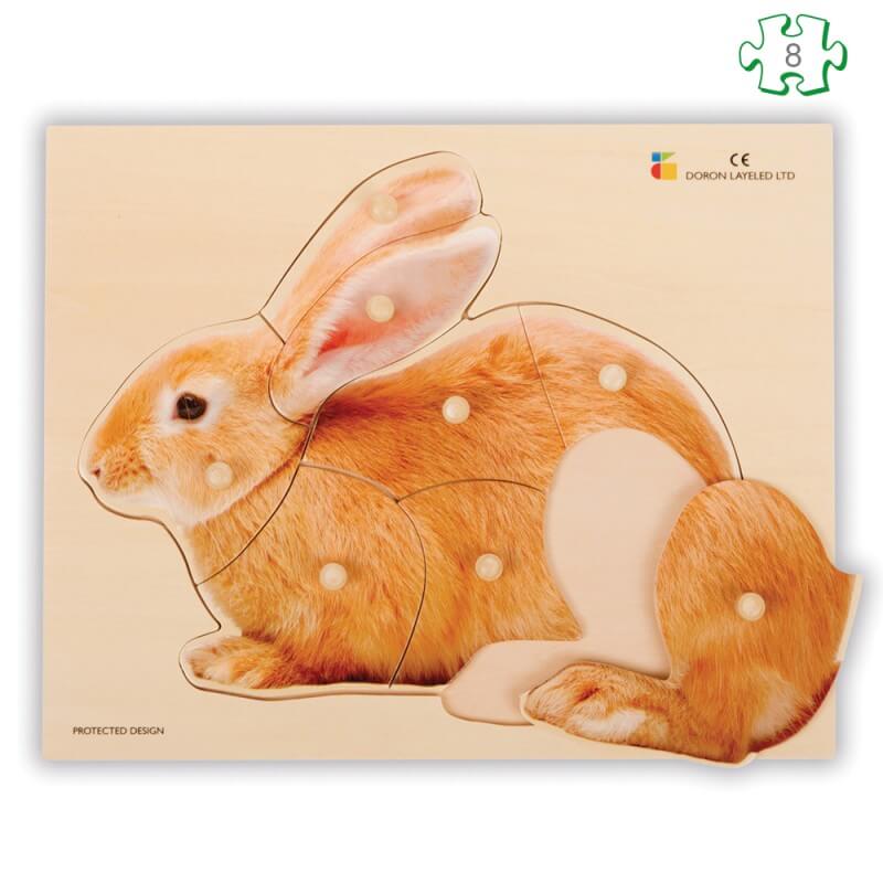 Puzzle boutons Lapin en bois – Exercices psychomoteurs en EHPAD