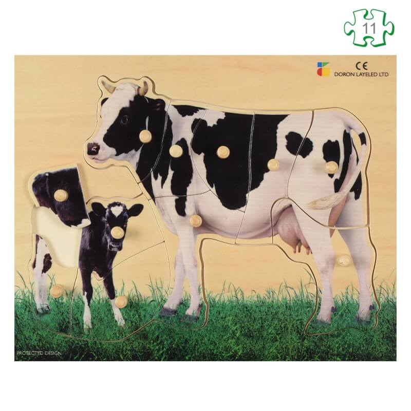 Puzzle à boutons Vache en bois