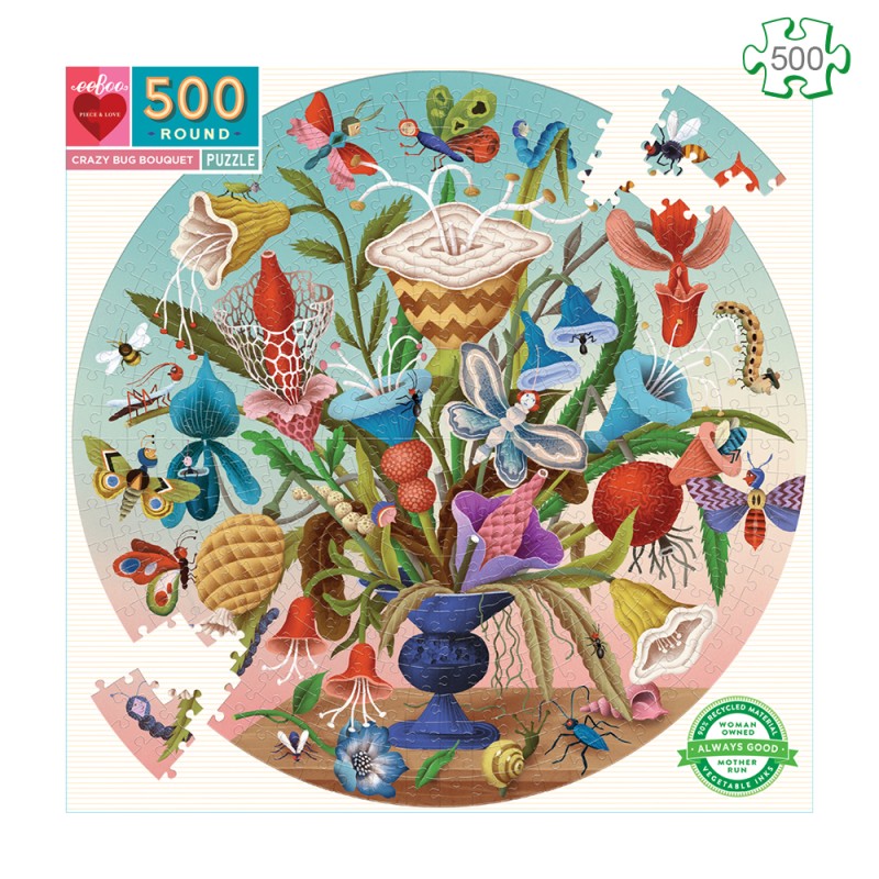Puzzle rond 500 pièces Bouquet et insectes