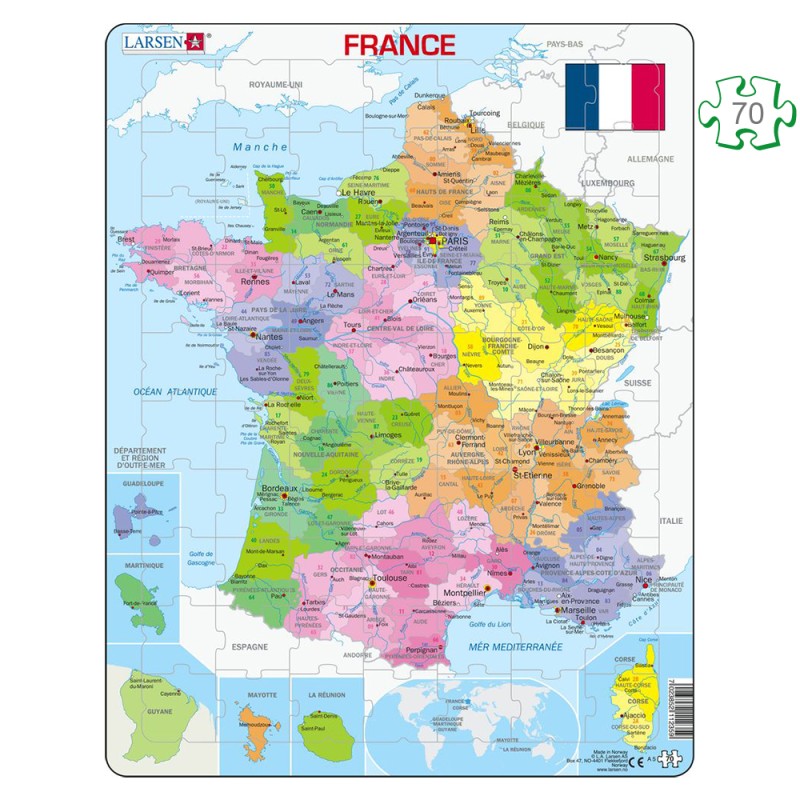 Puzzle avec contour France et Régions - Puzzle cadre contour