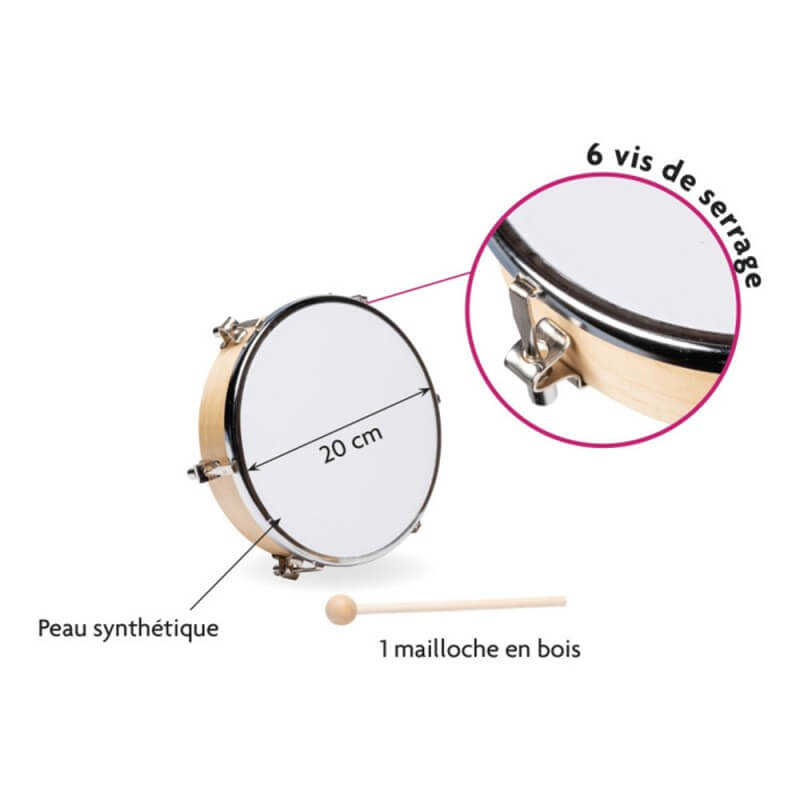 Tambourin sans cymbalette adapté aux personnes âgées