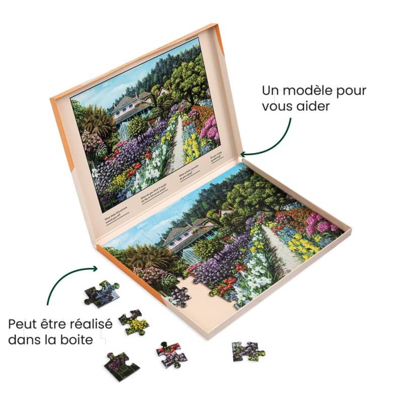 Un puzzle qui peut être réalisé dans sa boite avec un modèle pour vous aider.