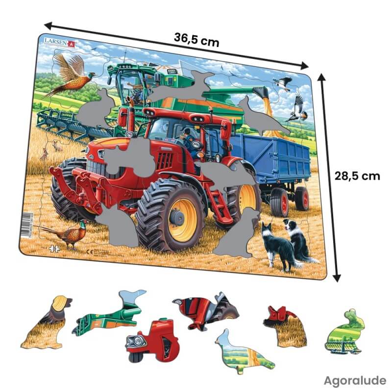 Puzzle avec contour - Tracteur aux champs - 39 pièces