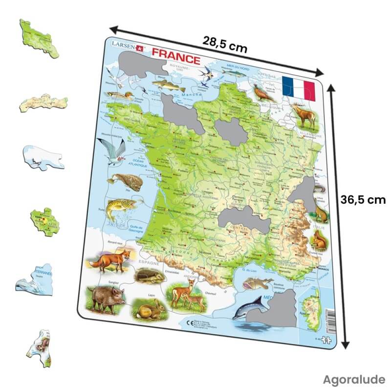 Puzzle carte de France - Puzzle cadre à contour et pièces épaisses