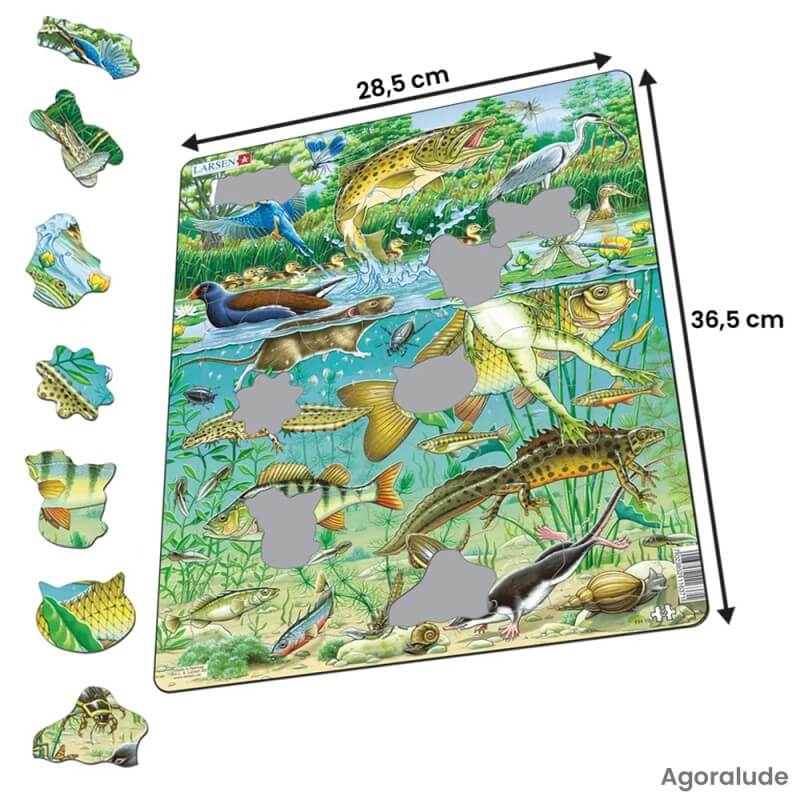 Puzzle grande taille avec contour. Larges pièces pour aider. Animaux de la rivière