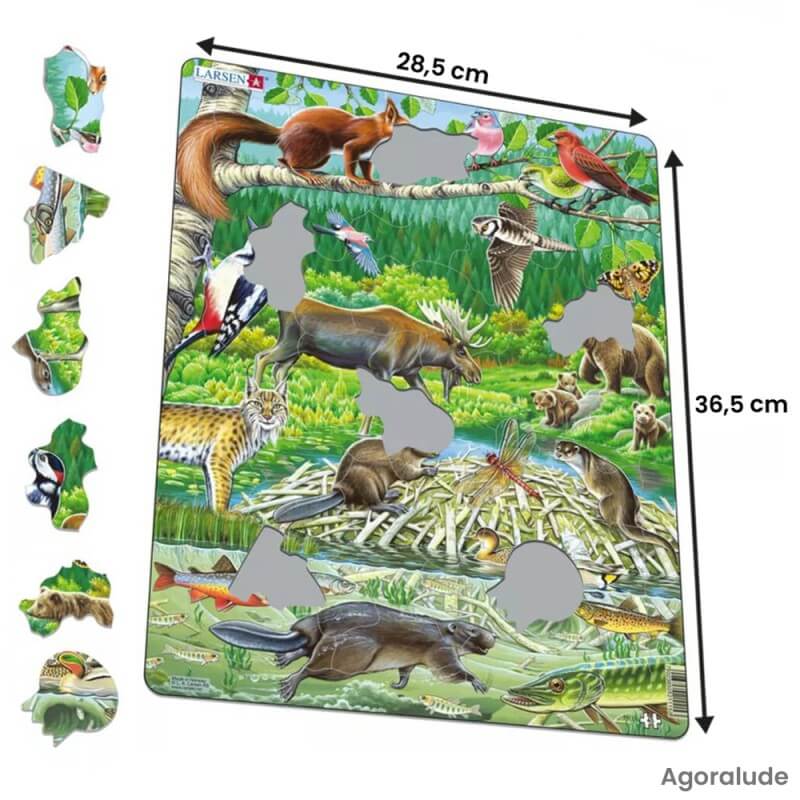 Puzzle grande taille avec contour. Larges pièces pour aider. Animaux Forêt du nord
