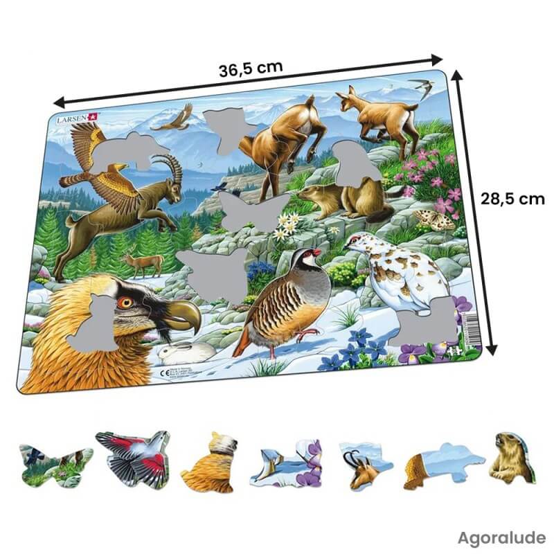 Puzzle grande taille avec contour. Larges pièces pour aider. Animaux de la montagne