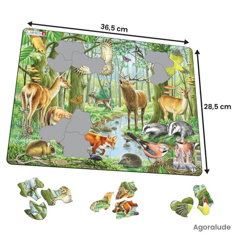 Puzzle grande taille avec contour. Larges pièces pour aider. Animaux de la forêt