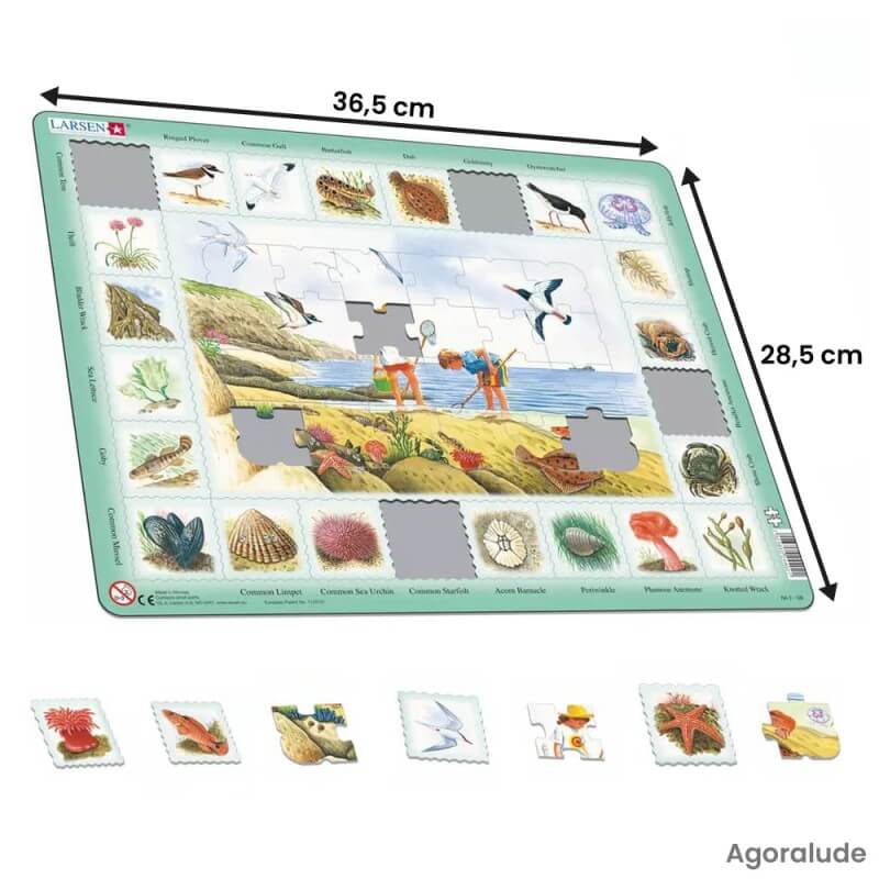 Puzzle grande taille avec contour. Larges pièces pour aider. Pêche à pied
