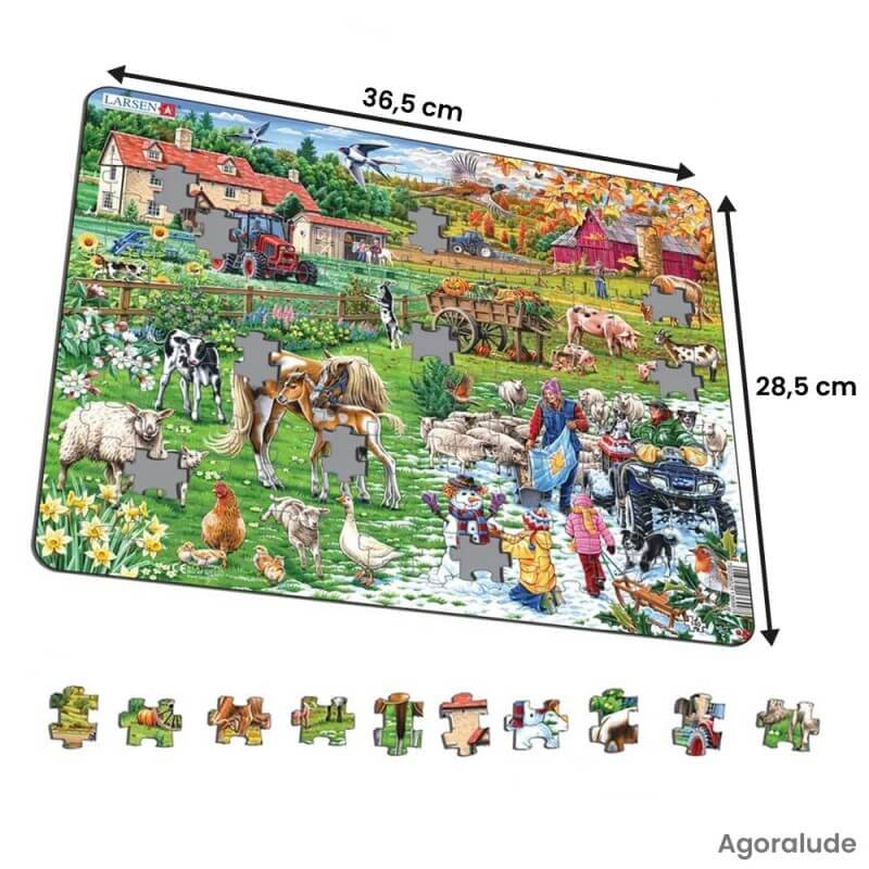 Puzzle grande taille avec contour. Larges pièces pour aider. 4 saisons à la ferme