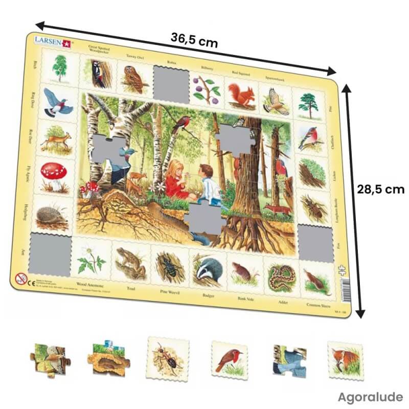 Puzzle grande taille avec contour. Larges pièces pour aider. Cueillette en forêt
