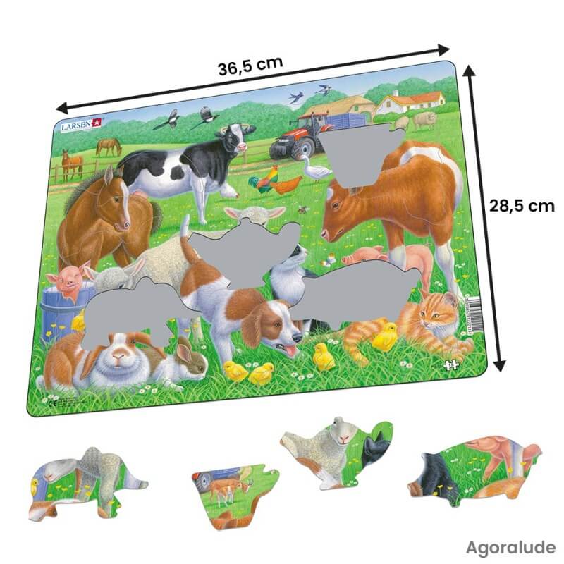 Puzzle grande taille avec contour. Larges pièces pour aider. Animaux dans le pré