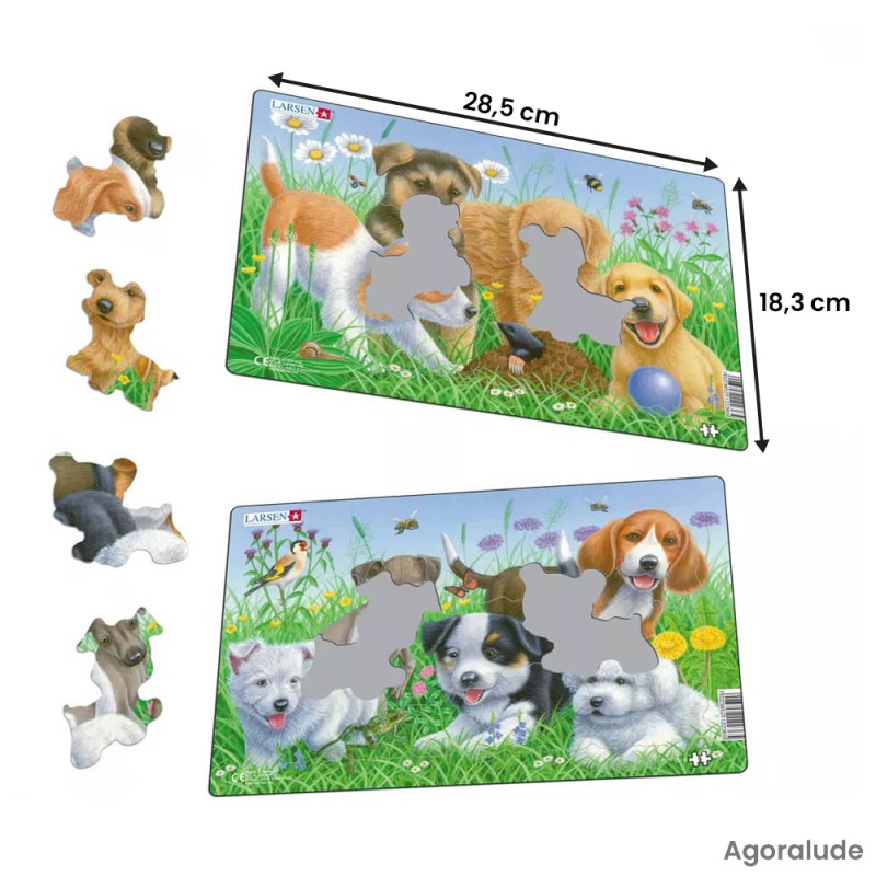 Lot de 2 puzzles avec contour Les chiots