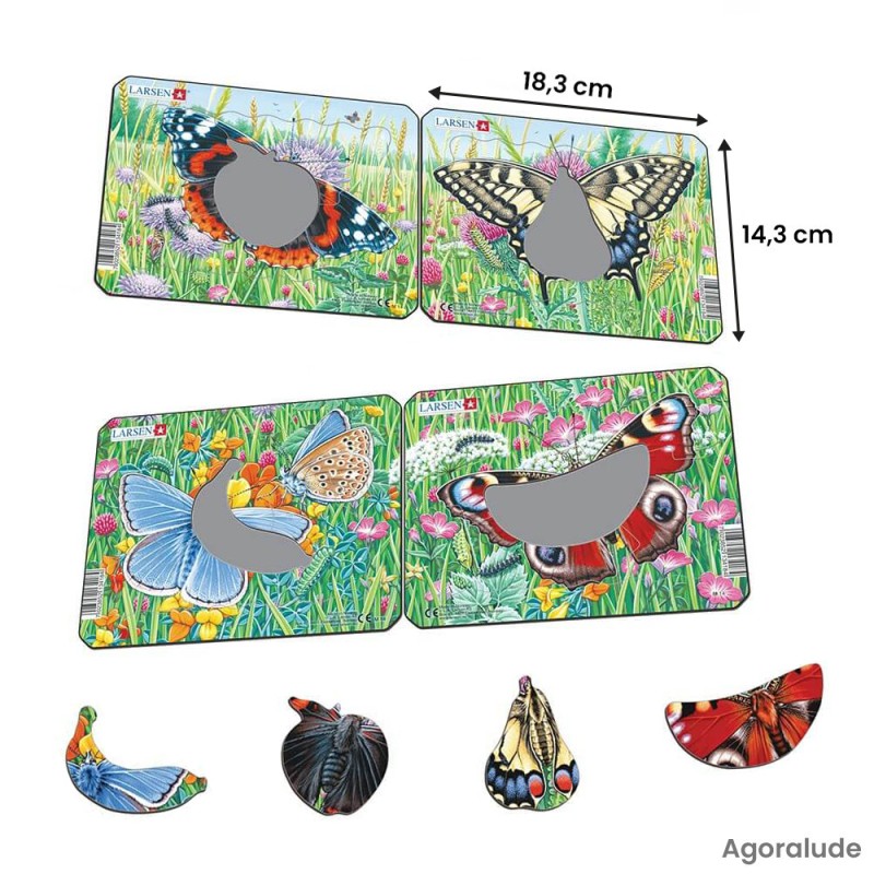 Lot de 4 Puzzles avec contour - Papillons