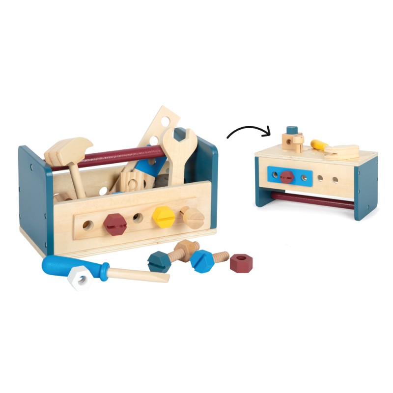 Boîte à outils et établi en bois - jeux de motricité fine