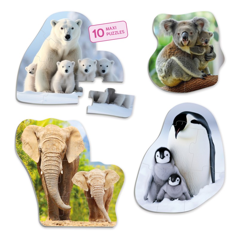 Très grands puzzles Les animaux et leurs bébés - lot de 10 - Akros