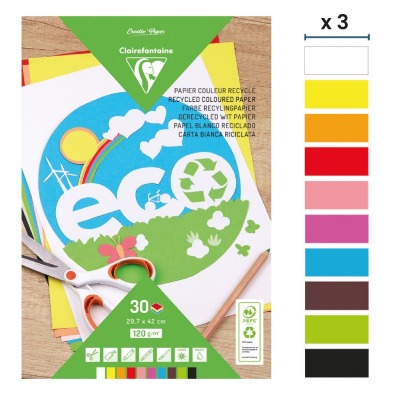 30 feuilles A3 - assortiment de 10 couleurs