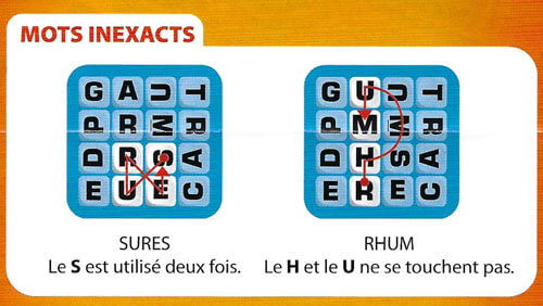 Exemple de jeu au Boggle mot inexacte